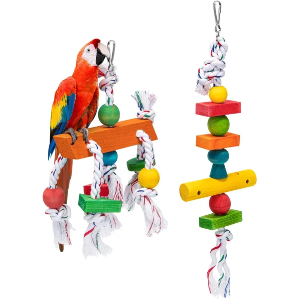 Sage Square Colorful Alphabet Blocks, Climbing Ladder, Rotton Rope, Natural Wooden Blocks Toy For Cockatoos, Cockatiel, Budgies, Parrot, Finch, Java
